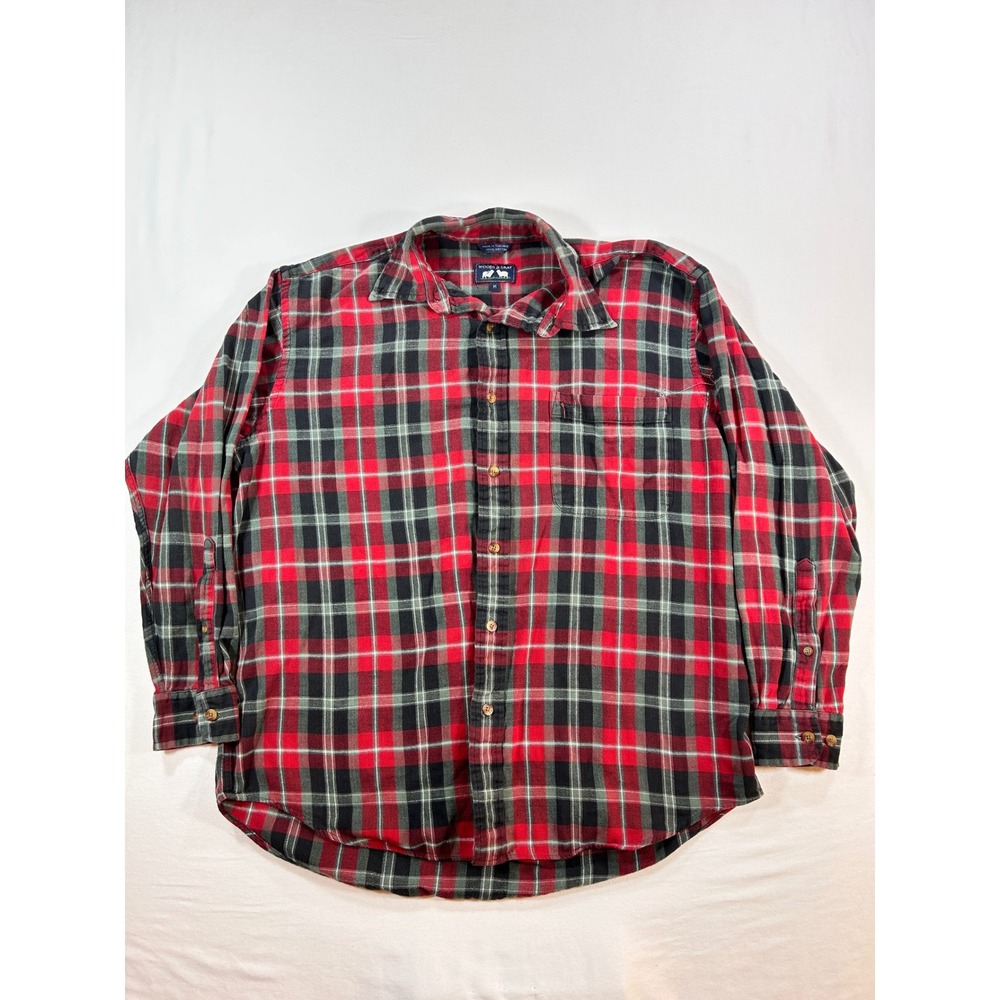 Woods & Gray Mens Red Black Plaid Flannel Shirt Size M 100% Cotton Long Sleeve
